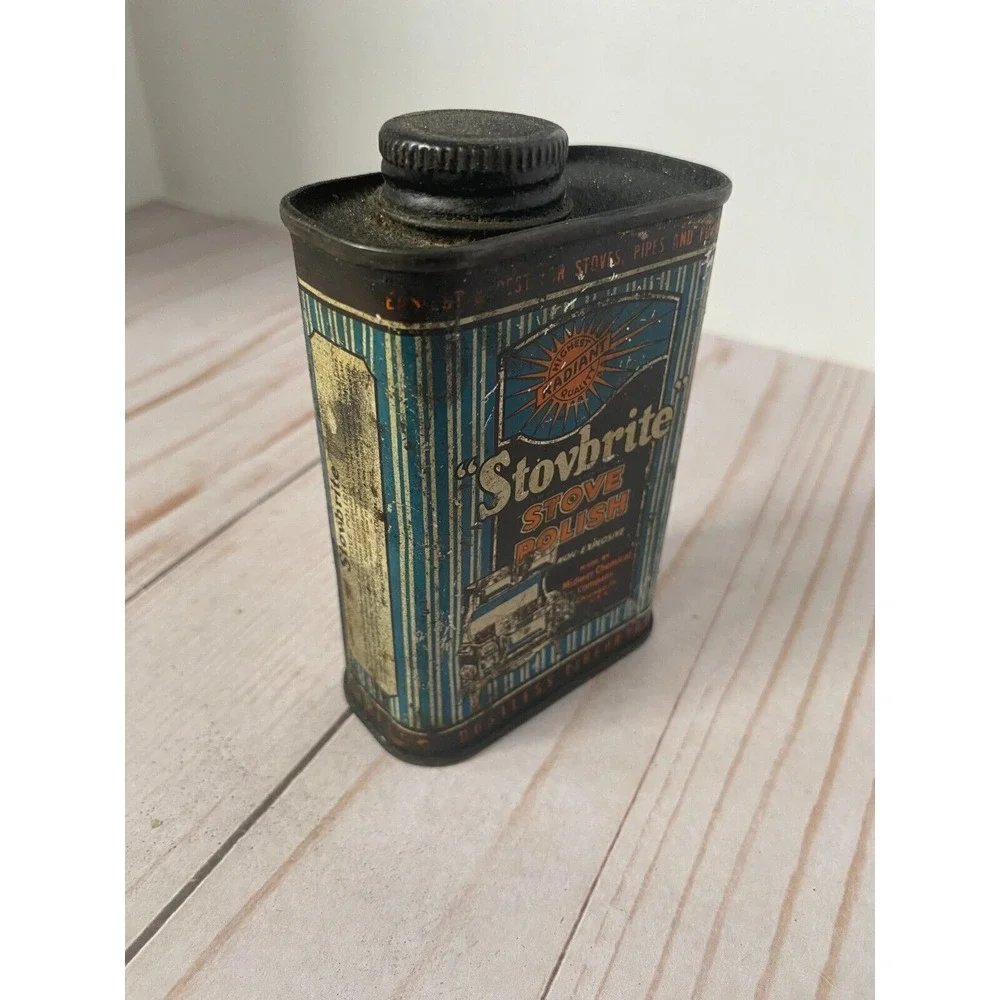 Vintage Stovbrite Stove Polish Can Midway Chemical Company Chicago Tin Advertise